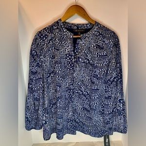 NWT INC International Concepts Collard Mid Sleeve Indigo Blouse - Size XL